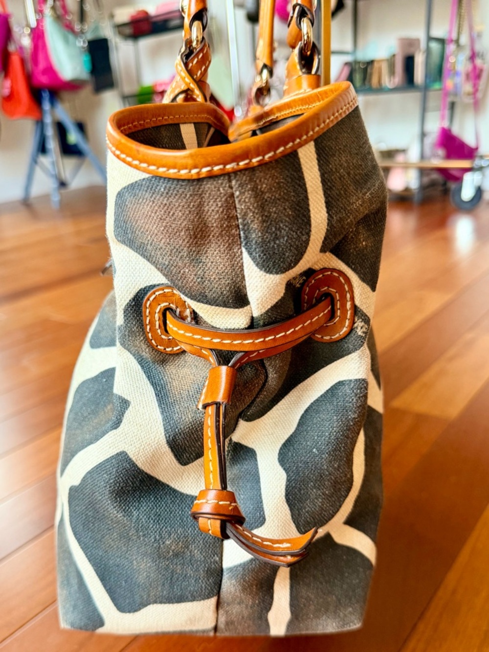 Dooney & Bourke Serengeti Giraffe Canvas Tote with Leather Handles and Trim - Picture 6 of 15